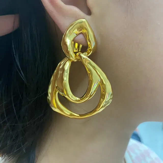 Gold-Tone Abstract Interlocking Loop Earrings 2