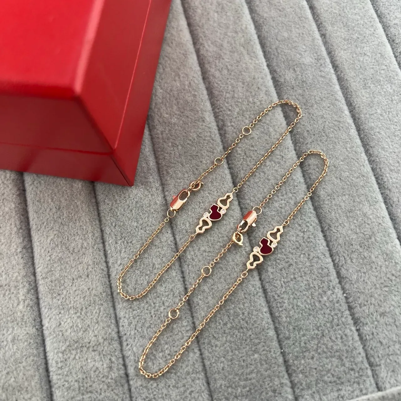 Gold-Tone Double Heart Enamel Motif Necklaces 5
