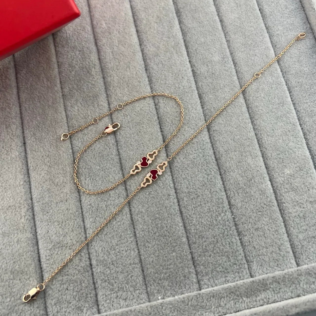 Gold-Tone Double Heart Enamel Motif Necklaces 6