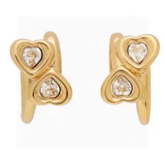 Gold-Tone Double Heart Gemstone Ear Cuffs Earrings