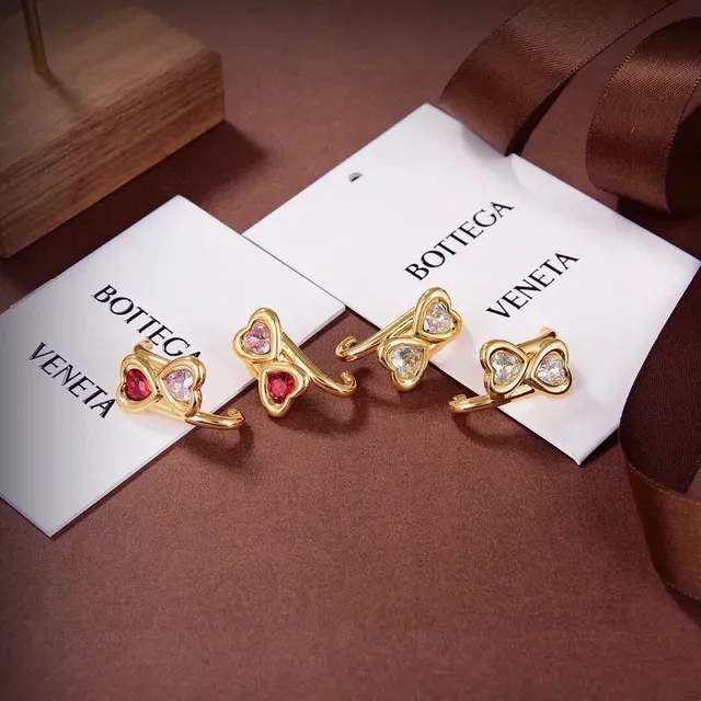 Gold-Tone Double Heart Gemstone Ear Cuffs Earrings 2