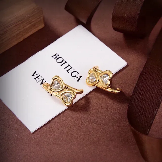 Gold-Tone Double Heart Gemstone Ear Cuffs Earrings 3