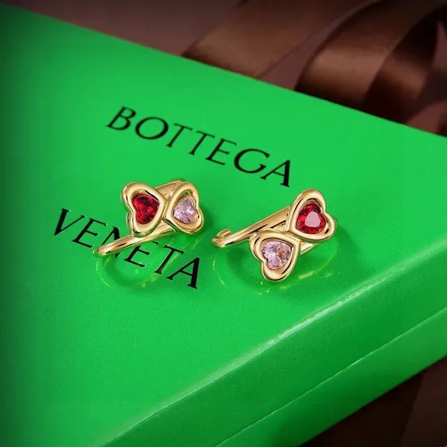 Gold-Tone Double Heart Gemstone Ear Cuffs Earrings 5
