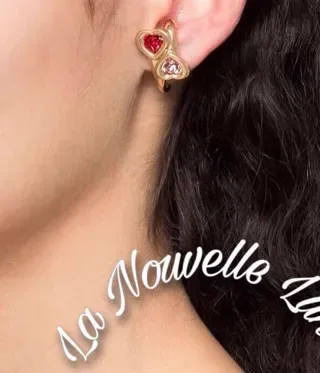 Gold-Tone Double Heart Gemstone Ear Cuffs Earrings 8