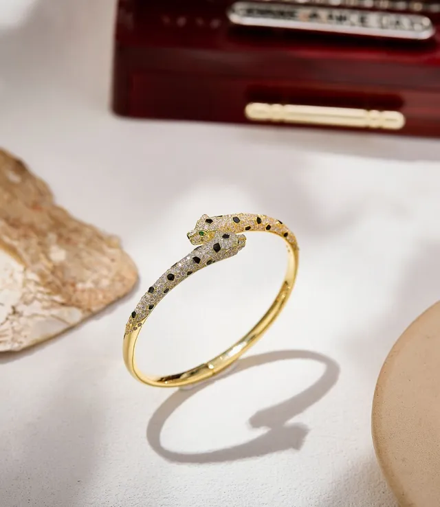 Gold-Tone Dual Panther Head Pavé Spot Bracelet 3