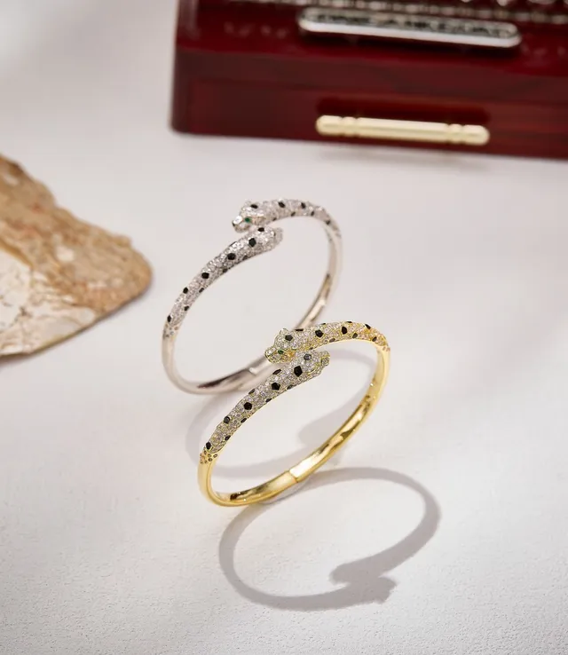 Gold-Tone Dual Panther Head Pavé Spot Bracelet 6