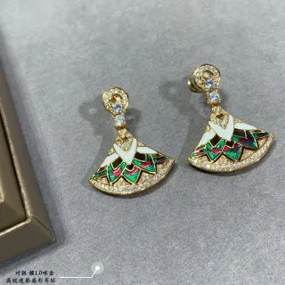 Gold-Tone Enamel Fan-Shaped Crystal Earrings