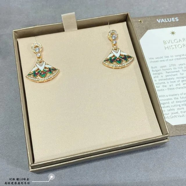 Gold-Tone Enamel Fan-Shaped Crystal Earrings 2