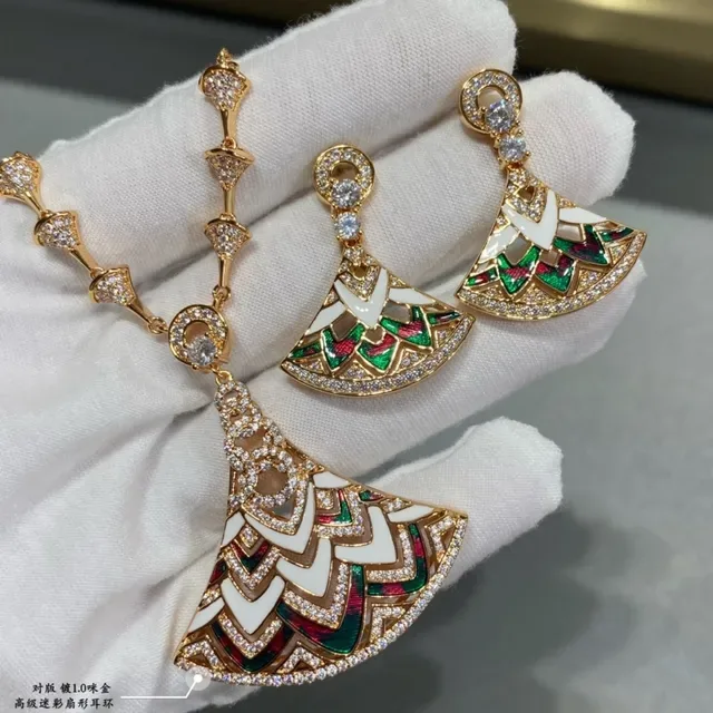 Gold-Tone Enamel Fan-Shaped Crystal Earrings 5