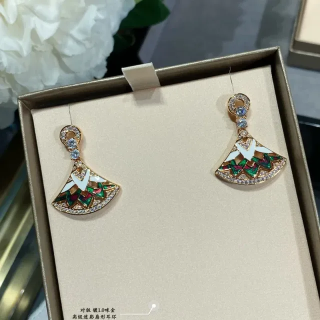 Gold-Tone Enamel Fan-Shaped Crystal Earrings 6