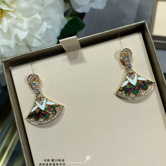 Gold-Tone Enamel Fan-Shaped Crystal Earrings 7