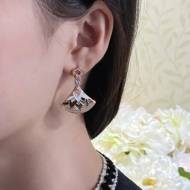 Gold-Tone Enamel Fan-Shaped Crystal Earrings 9