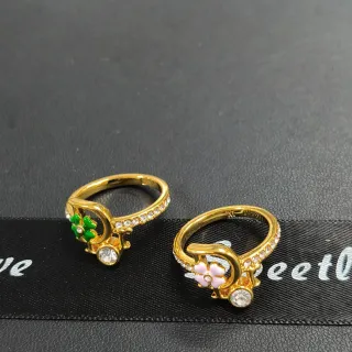 Gold-Tone Enamel Floral Crystal-Accented Open-Band Rings