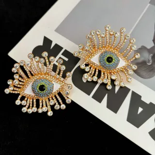 Gold-Tone Evil Eye Rhinestone Enamel Statement Earrings