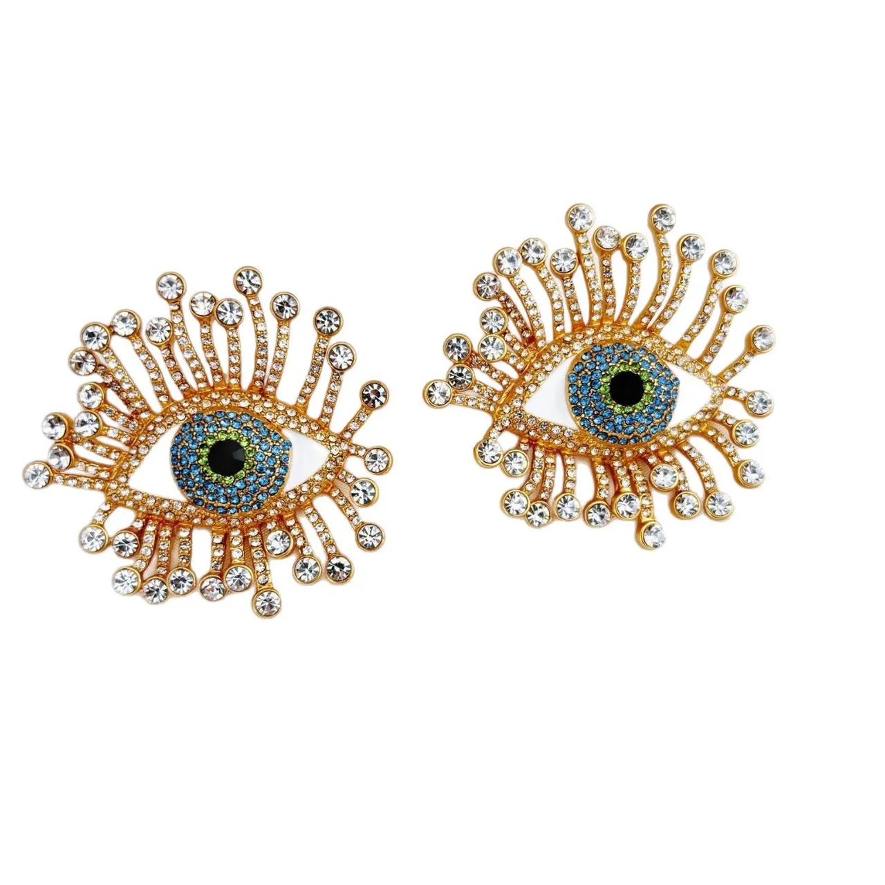 Gold-Tone Evil Eye Rhinestone Enamel Statement Earrings 2