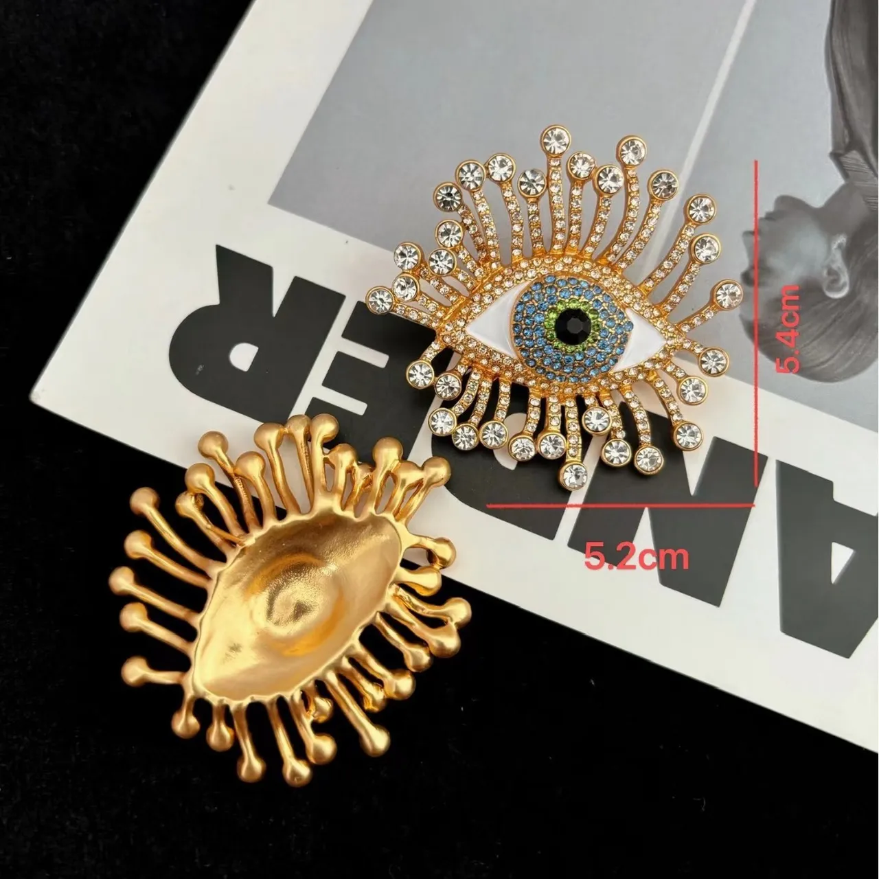 Gold-Tone Evil Eye Rhinestone Enamel Statement Earrings 4