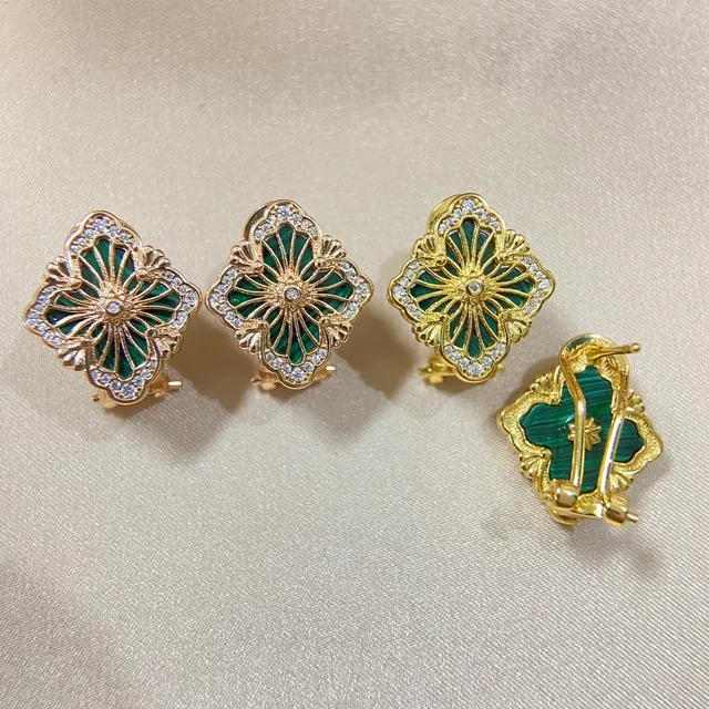 Gold-Tone Filigree Quatrefoil Enamel Crystal Earrings 4