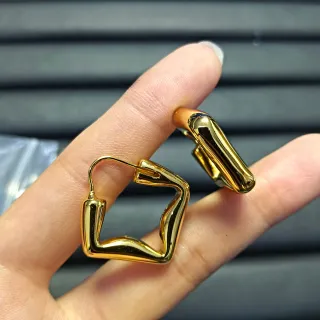 Gold-Tone Geometric Twisted Square Hoop Earrings