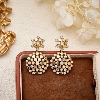 Gold-Tone Honeycomb Pavé Drop Earrings