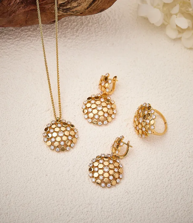 Gold-Tone Honeycomb Pavé Drop Earrings 2