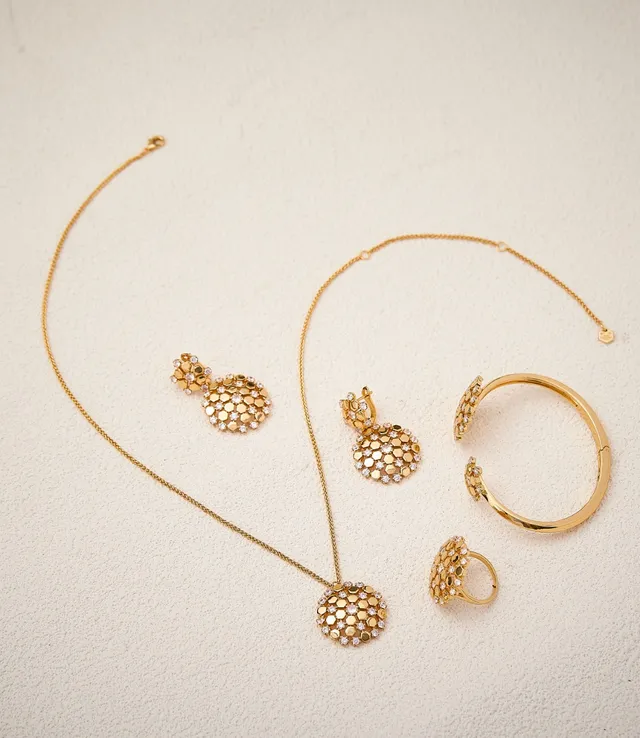 Gold-Tone Honeycomb Pavé Drop Earrings 5