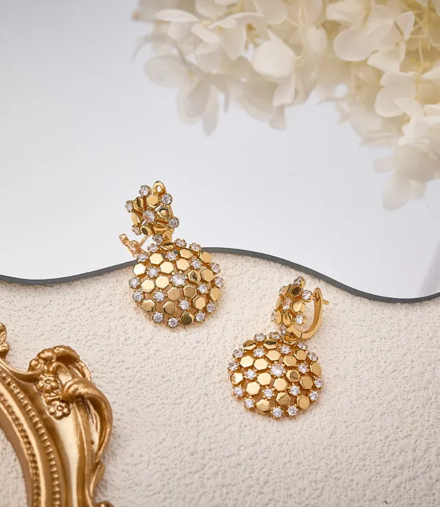 Gold-Tone Honeycomb Pavé Drop Earrings 6
