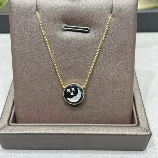 Gold-Tone Moon and Stars Enamel Pendant Necklace