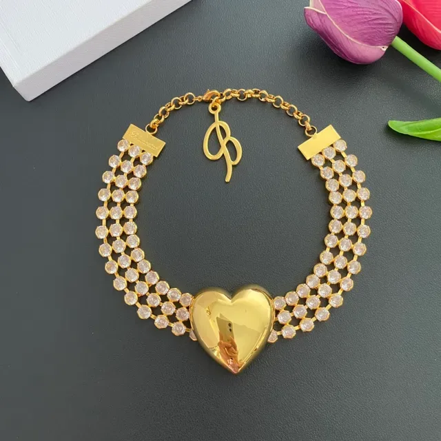 Gold-Tone Multi-Row Crystal Heart Pendant Choker Necklace 8