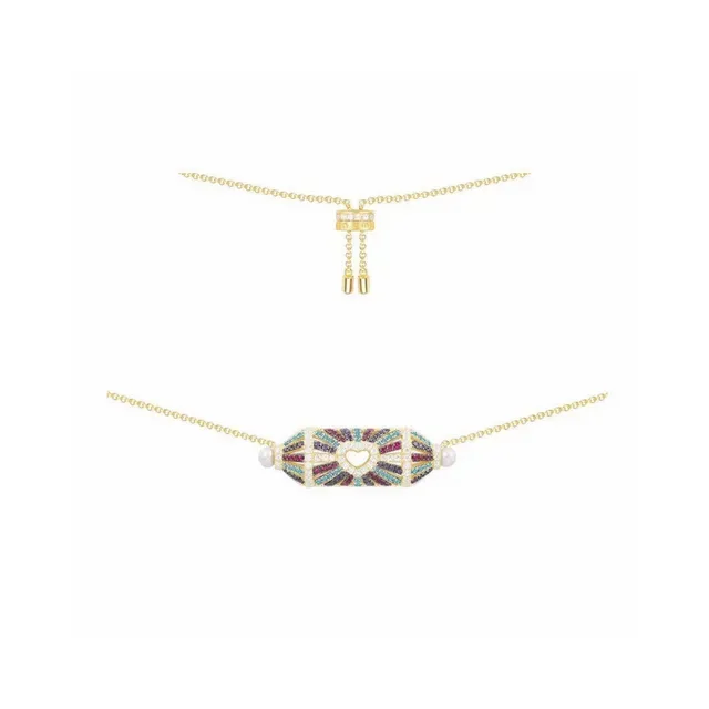 Gold-Tone Multicolor Gem and Pearl Heart Pendant Necklaces 1