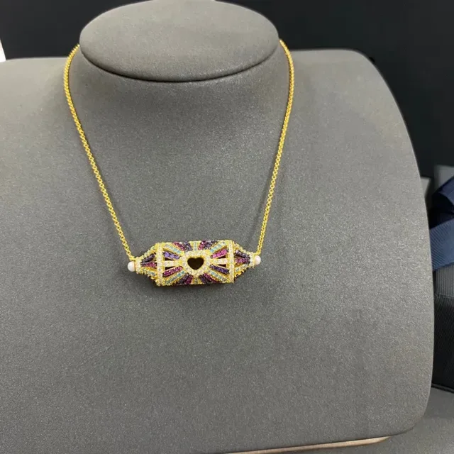 Gold-Tone Multicolor Gem and Pearl Heart Pendant Necklaces 6