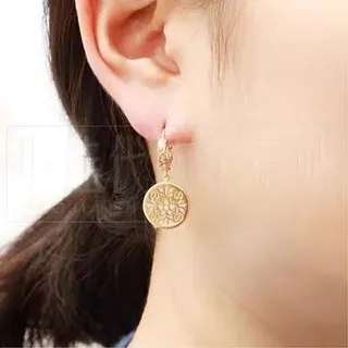 Gold-Tone Ornate Filigree Disc Dangle Earring