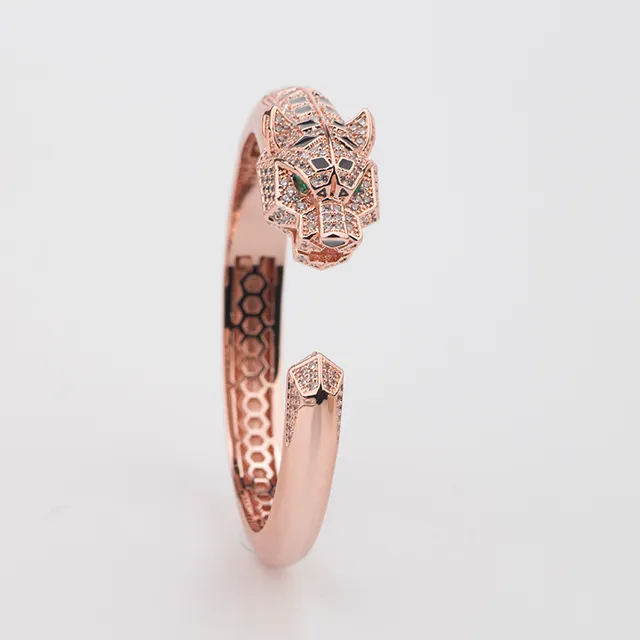 Gold-Tone Panther Head Pavé Crystal Open Cuff Bracelet 4