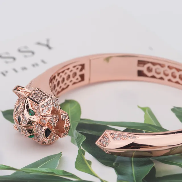 Gold-Tone Panther Head Pavé Crystal Open Cuff Bracelet 5
