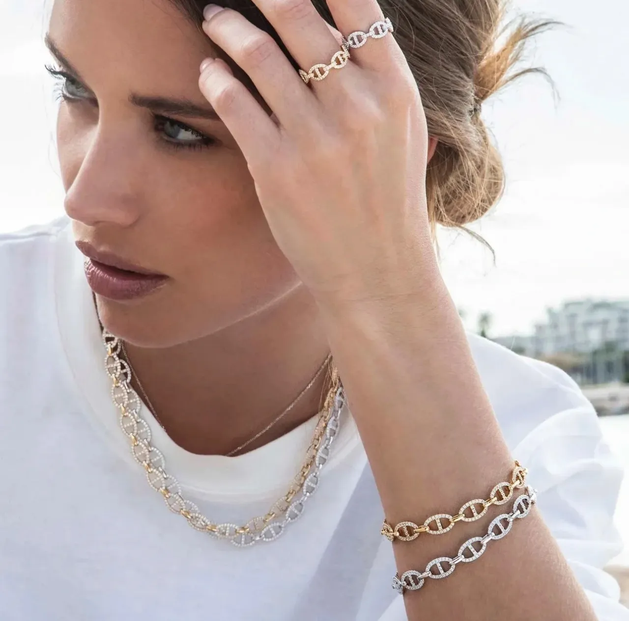 Gold-Tone Pavé Mariner Link Chain Necklace 2
