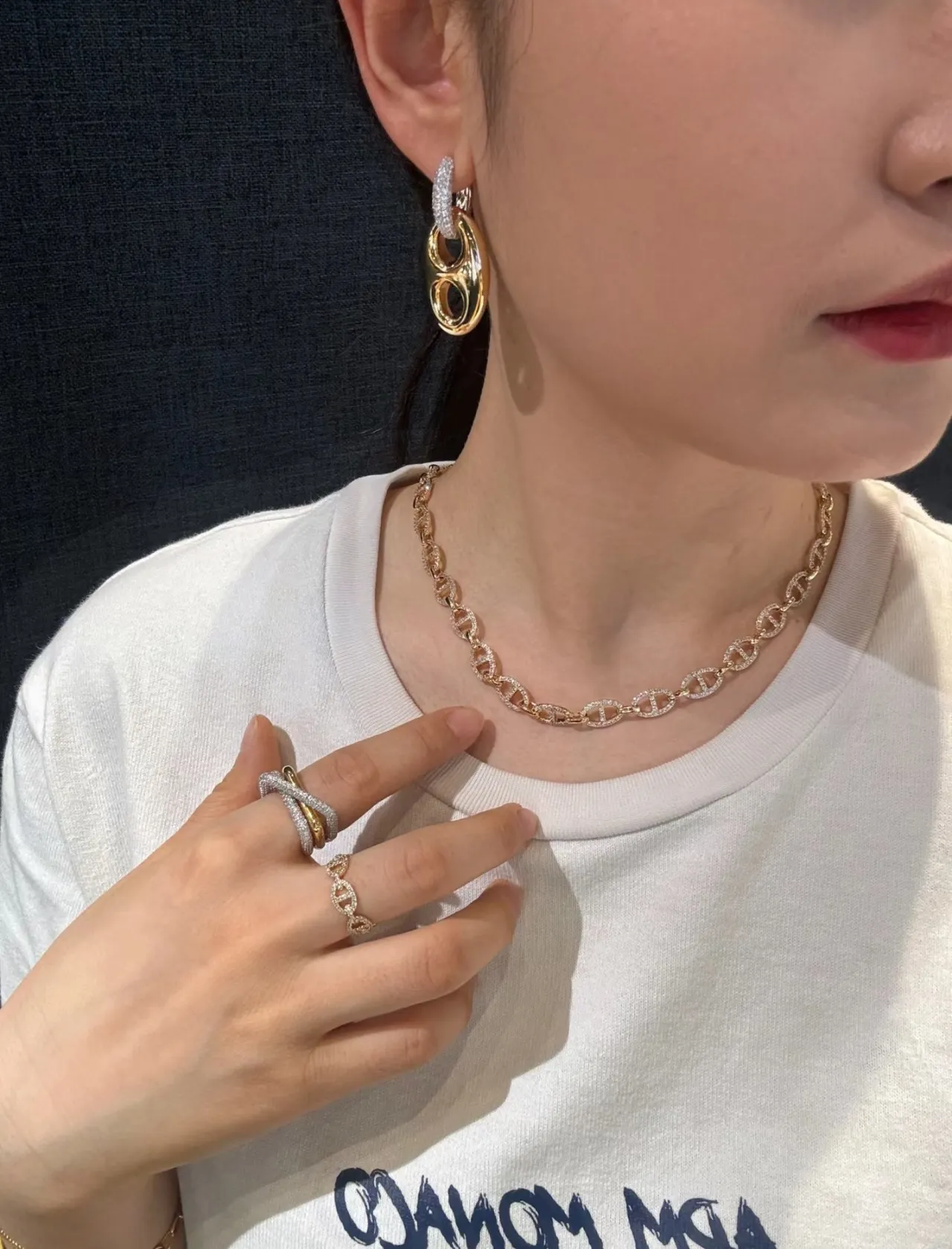 Gold-Tone Pavé Mariner Link Chain Necklace 4