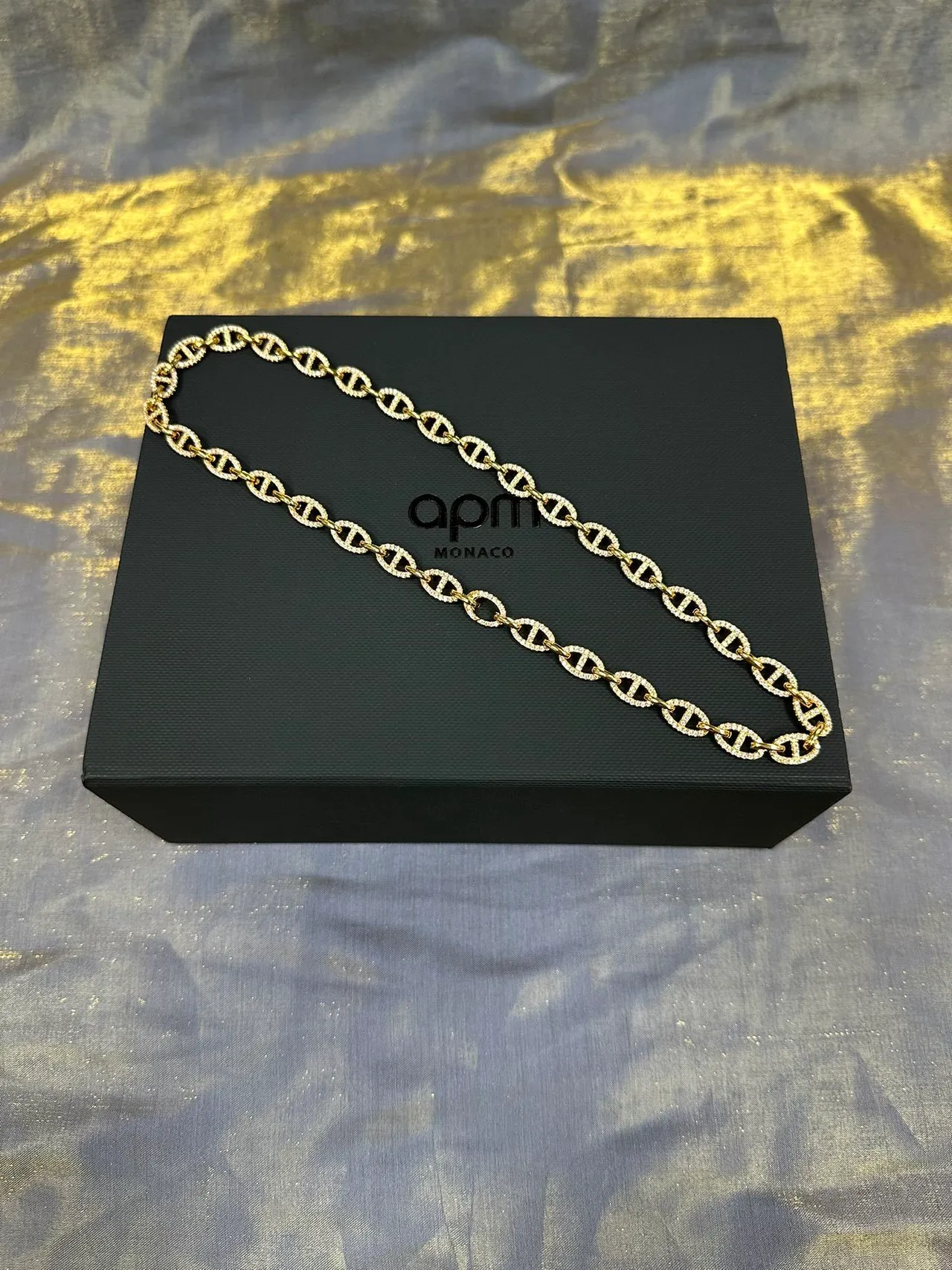 Gold-Tone Pavé Mariner Link Chain Necklace 9