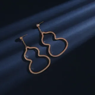 Gold-Tone Pavé Open-Outline Double-Lobe Dangling Earrings