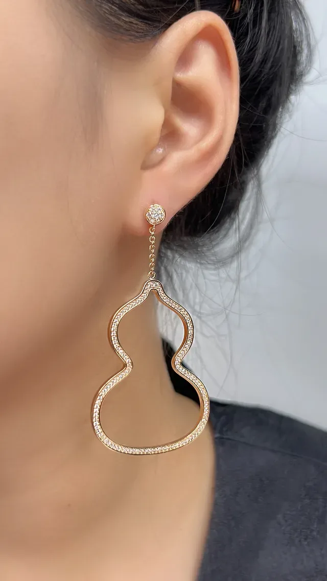 Gold-Tone Pavé Open-Outline Double-Lobe Dangling Earrings 2