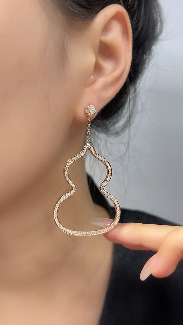 Gold-Tone Pavé Open-Outline Double-Lobe Dangling Earrings 5