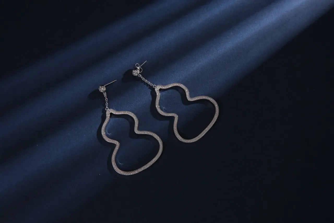 Gold-Tone Pavé Open-Outline Double-Lobe Dangling Earrings 7