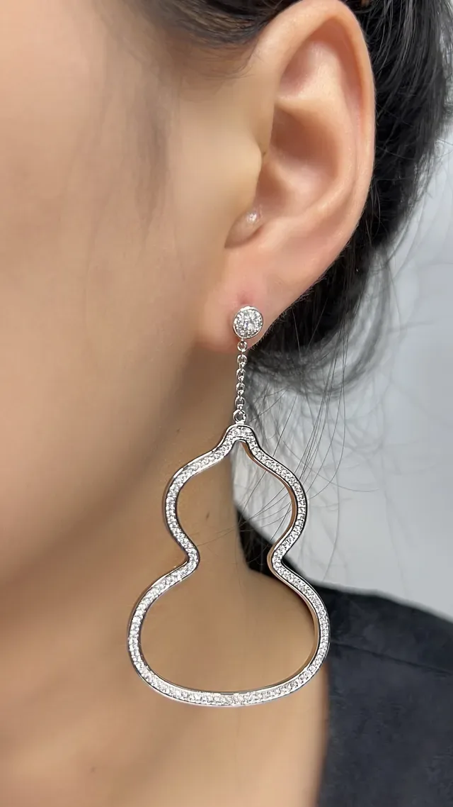 Gold-Tone Pavé Open-Outline Double-Lobe Dangling Earrings 8
