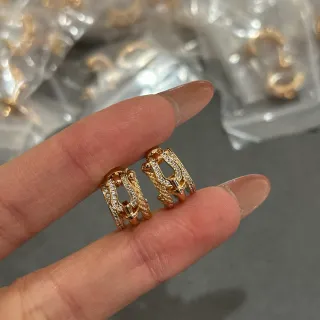 Gold-Tone Pavé Rope-Textured Hinged Hoop Earrings