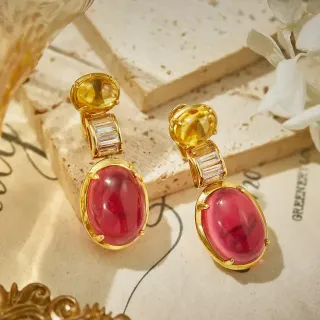 Gold-Tone Pink and Yellow Gemstone Drop Earrings