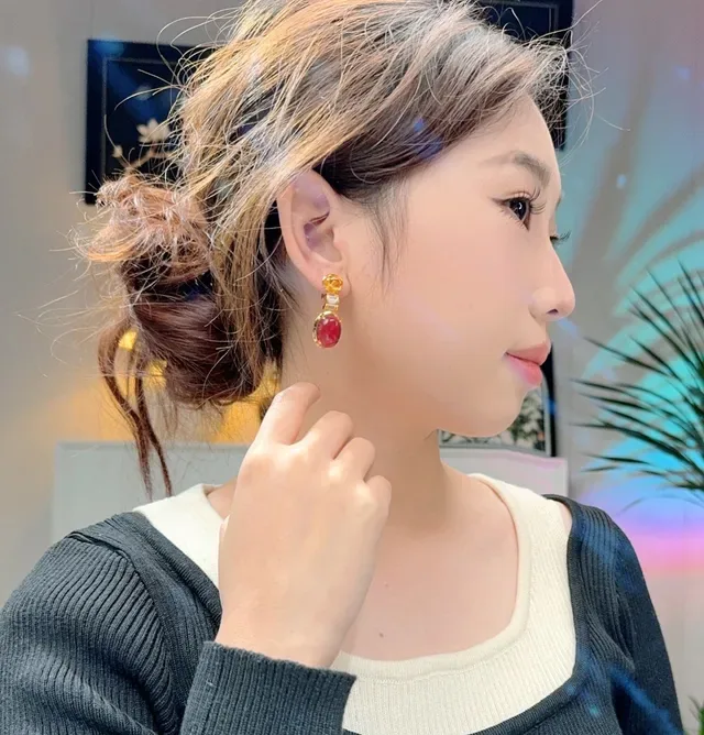 Gold-Tone Pink and Yellow Gemstone Drop Earrings 7