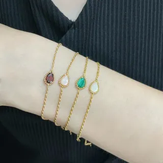 Pulseras de Cadena Trenzada con Gema en Forma de Lágrima de Color Dorado