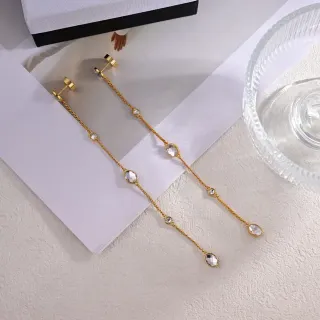 Gold Transparent Chain Faceted Clear Stones Earrings