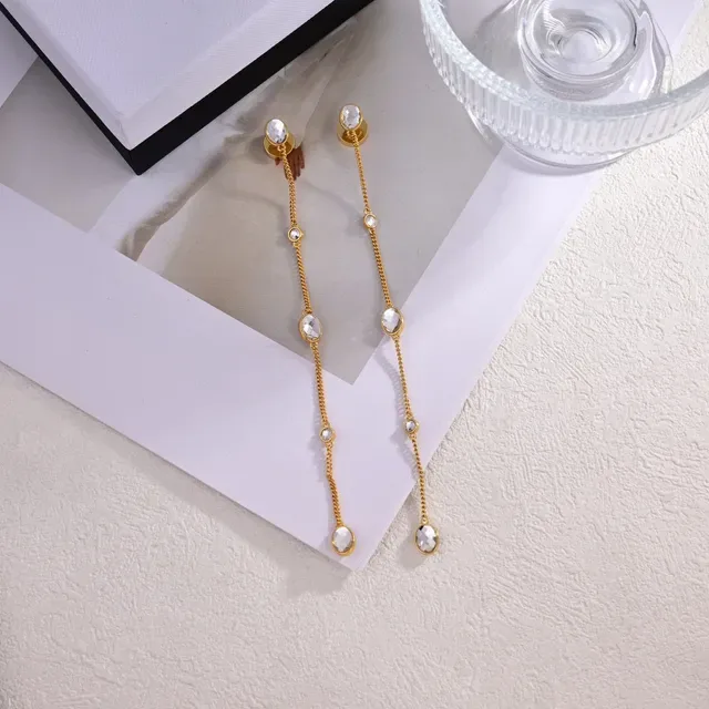 Gold Transparent Chain Faceted Clear Stones Earrings 2