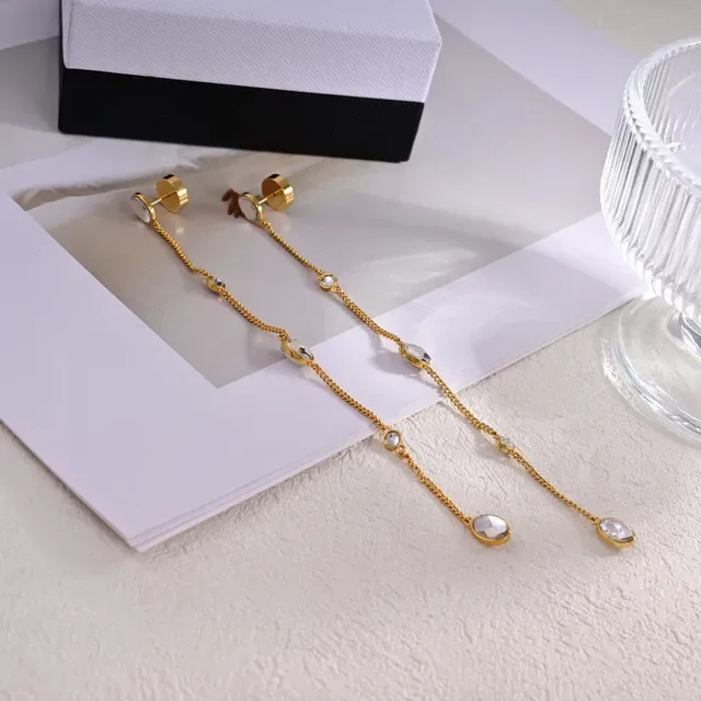 Gold Transparent Chain Faceted Clear Stones Earrings 3