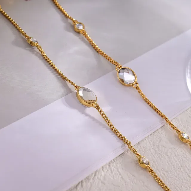Gold Transparent Chain Faceted Clear Stones Earrings 4