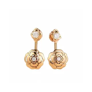 Gold Transparent Floral Motif Double-Tiered Flower Earrings